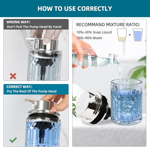 RYTOXILO Foaming Soap Dispenser, Clear Glass Foam Hand Soap Dispenser for Bathroom, Refillable 7.8 Fl Oz Foamy Pump Bottle with Plastic Sliver Pump, Modern Dish Soap Foam Dispenser Container