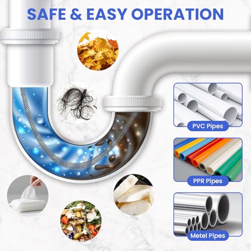 XJX Drain Auger, Plumbing Snake with Drill Adapter, 25FT Flexible Steel Drain Clog Remover, Manual or Powered for Kitchen, Bathroom & Shower Sink, with Gloves and Storage Bag - color: Bule