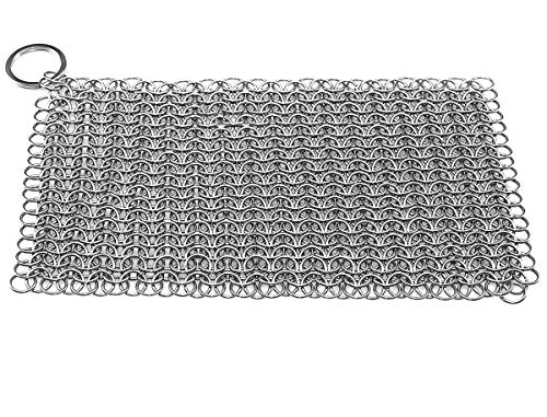 TOPULORS Cast Iron Scrubber 316 Stainless Steel Skillet Cleaner 8"x6" Chainmail Scrubber Scraper Chain Mail Link Scrub for Cast Iron Pre-Seasoned Pans, Griddles, BBQ Grills, and Pot Cookware Cleaning - size: Rectangle - 8× 6 inches
