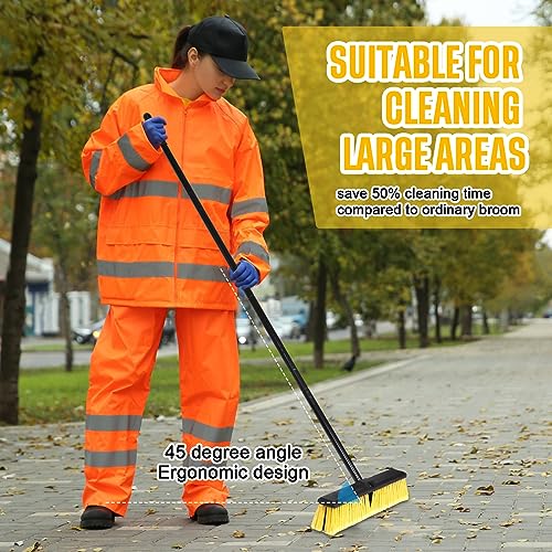 Zhehao 6 Pack 18 Inches Push Broom Outdoor, Multi Surface Garden Brush Broom with Adjustable 63" Long Handle for Deck, Driveway, Patio, Warehouse, Garage, Yard, Concrete Floor Cleaning (Yellow)