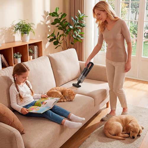 Handheld Vacuum Cordless, Car Vacuum Portable Cordless 30 Mins Rapid Rechargeable Brushless Motor 19000Pa Strong Suction, Portable Vacuum for Car Home with 4 Nozzles (Black)