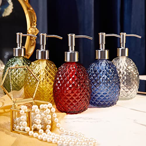 Glass Soap Dispenser with Stainless Steel Pump, 12oz Clear Dish Soap/Hand Soap/Laundry Soap/Lotion Dispenser, Refillable Liquid Dispenser for Bathroom Kitchen Shower (Bright red) - color: Red