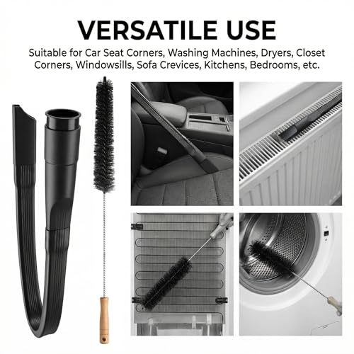 25" Flexible Dryer Vent Cleaner Kit - Household Cleaning Supplies, Refrigerator Appliance Long Coil Brush, Flexible Lint Remover, for Vacuum Hoses All 1-1/4" or 1-3/8" (32mm - 35mm) Vacuum