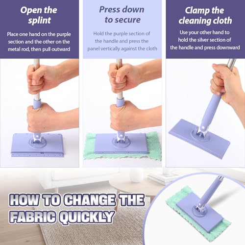 11 Pcs Lengthened Press Lock Mini Mop, Convenient Cloth Changing Mini, Retractable Gap Dust Cleaner Flat with Locking Head Sweeping Cloths, 37 Inch 360° Swivel Head (1 Mop+10 Cloth)