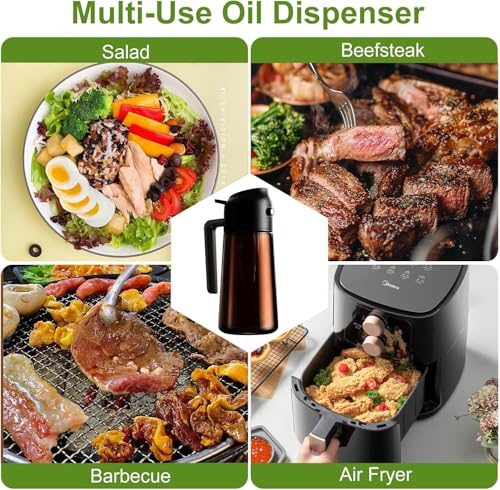OURCABECUE Kitchen Upgraded Made Oil Sprayer for Cooking, Dark Brown 2 in 1 Spray and Pour Mist Olive Oil Dispenser 16oz 470ml Glass Oil Spray Bottle, Air Fryer (White + Black) - color: White + Black