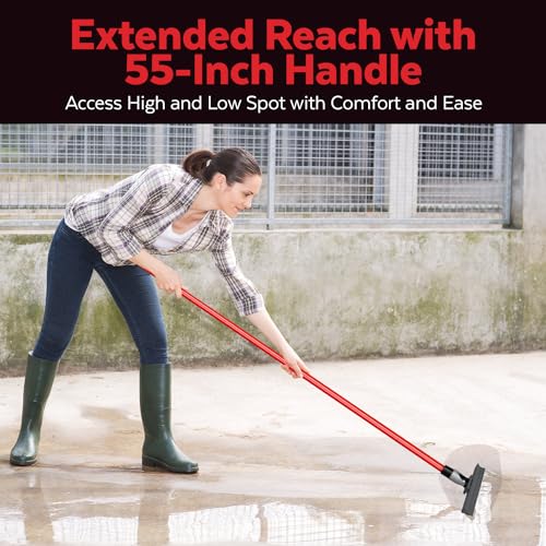Silicone Floor Squeegee with 55-Inch Long Handle, 12-Inch Single Cast Silicone Blade, 360° Swivel Joint - Multifunction Floor Squeegee for Garage, Concrete Floor, Shower Floor, Glass Windows - size: 12 Inch Blade - 4 Piece Handle