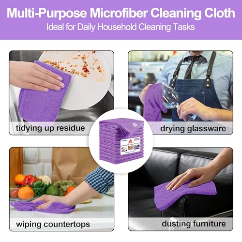 Microfiber Cleaning Cloth, 12 Pack Purple Cleaning Rags,12" X 11" Lint Free Dish Towels Wash Cloths, Reusable Microfiber Towels for Home and Kitchen Bathroom Apartment Cleaning Supplies - color: Purple, size: 12 Pack