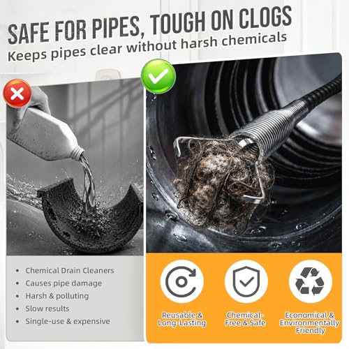 10PCS Drain Snake Kit, 63" Heavy Duty Plumbing Auger, 60" Sink Snake Brush, 20" Clog Remover, 18" Cleaning Brush with Gloves, Pipe Cleaner for Kitchen Sink, Bathtub, Toilet, Sewer Drainage - style: Pack of 10PCS