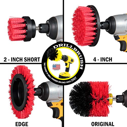 Red Stiff Nylon Bristle Brush Set for Outdoor Cleaning - Versatile Crevice Tool for Garage, Deck, House Siding, Concrete, Brick, Stone, Masonry, Vinyl Siding, Wood, and Patio Cleaner - Gutter Brush - color: Red