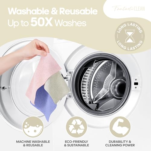 Fantasticlean Microfiber Cleaning Cloth Roll 2 Rolls 120 Pack, Tear Away Paperless Towels, 8" x 8", Reusable Washable Rags, House Kitchen, Pet, Office, Indoor Outdoor, Portable (Pink and Off-White) - color: 1pink 1off-white