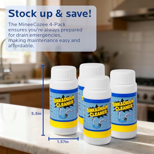 Sink and Drain Cleaner Powder Kit: Fast-Acting Clogged Pipe Opener for Kitchen Bathroom Pipes and Floor Drains - Drain Clog Remover for Routine Home Plumbing Maintenance (4 pack) - size: 4 pack