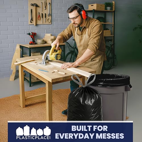Plasticplace 32-33 Gallon Trash Bags │ 1.2 Mil │ Drawstring Garbage Can Liners │ 33” x 39”, Black, 100 Count