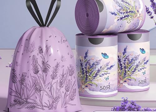 200pcs 2.6 Gallon Small Trash Bags Tearing-Free Drawstring for Bathroom Office Home Bedroom Trash Can with Purple Lavender Printed Garbage Basket Bags (2.6 Gallon Purple, 200 Count) - size: 1 Count (Pack of 200)