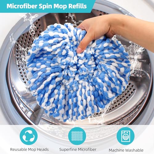 4 Pack Spin Mop Replacement Heads Compatible for O Ceda RinseClean 2 Tank System, Microfiber Mop Refills,Deep Cleaning, with 4.33in Core Base and Handles