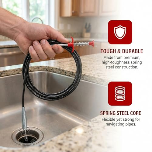 Drain Snake 35 Feet,Snake Drain Hair Removal Tool, Sink Unclogger Drain Cleaner Tool for Bathroom Kitchen Tub Shower Drain Clog Remover,Flexible Grabber Claw Pick Up Reacher