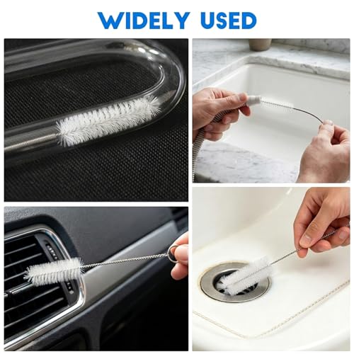 2PCS Flexible Long Drain Brush, 78 Inch Nylon Stainless Steel Tube Cleaning Brush, Slim Long Hose Pipe Cleaning Tool for Auto Sunroof Drain Hole, Car Fridge, Kitchen Sink (Double End-White) - color: Double End-white