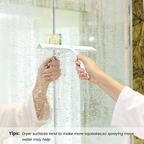 Shower Squeegee for Glass Doors & Microfiber Scrubber Kit 11Inch Window Washing Tools with Non-Slip Handle and Adhesive Hook - color: White+grey