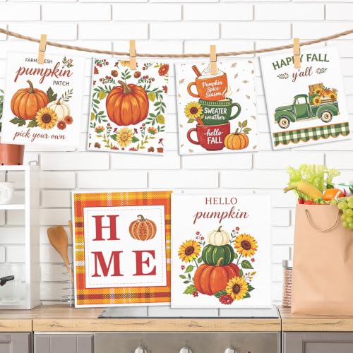 Fall Swedish Dishcloths for Kitchen, 6 Pack Hello Pumpkin Reusable Cellulose Sponge Paper Towels Washable, Absorbent Fast Drying Swedish Dish Cloth for Home Cleaning - style: Hello Pumpkin