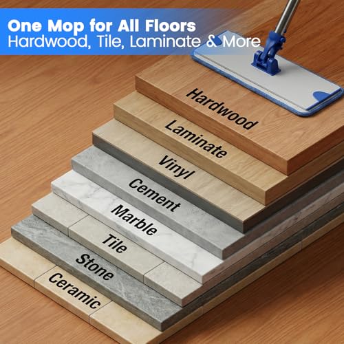 18" Professional Microfiber Mop, Flat Mop with Aluminum Alloy Base&Stainless Steel Handle for Floor Cleaning, Wet Dry Dust Floor Mops for Hardwood, Tile, Laminate