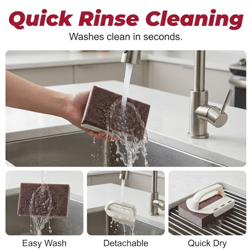 Magics Emery Cleaning Sponge, Pot Scrubber Carborundum Sponge with Handle, Cleaning Eraser Scrub Pads for Cleaning Pots and Pans, BBQ Grill Dish Brush Scouring Pads (Grey 10pcs) - color: Grey 10pcs