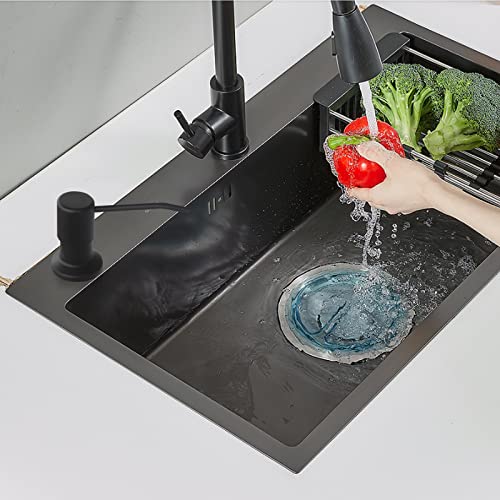 Soap Dispenser for Kitchen Sink and Extension Tube Kit, Stainless Steel Countertop SoapDispenser with 47 Inches Tube Connects Directly to Soap Bottle, Hand and Dish Soap Dispenser Pump (Black) - color: Black
