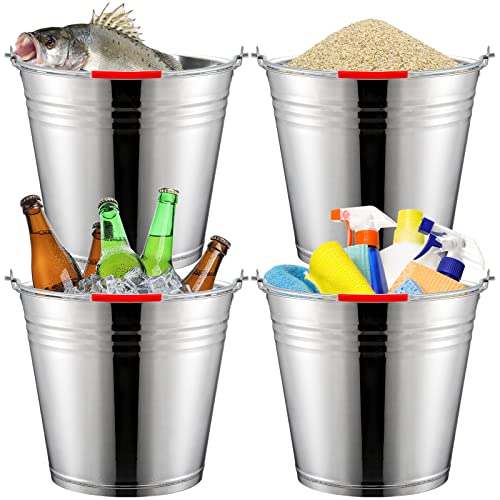 Nicunom 3 Pack 4 Gallon Metal Bucket Pail Container with Handle, Heavy Duty All Purpose Pails Food Grade Steel Buckets for for Outdoor and Household
