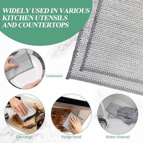 20PCS Non-Scratch Wire Dishcloth,Silver Mesh Dish Cloths with Diamond Weave, Reusable Multipurpose Wire Dishwashing Rags for Cookware, Glass Stovetops, and Enamel Surfaces - size: 20 PCS