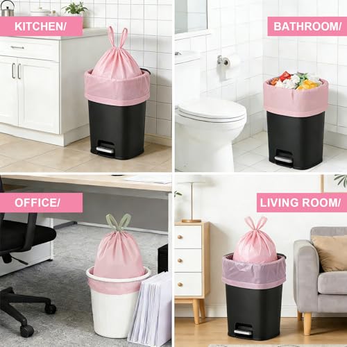 Drawstring Trash Bag 100PCS, Leakproof Small Trash Bags, Unscented Small Garbage Bags, 15 Liter Mini Wastebasket can Liners for Office Bedroom Bathroom, Pink - color: 100Pink