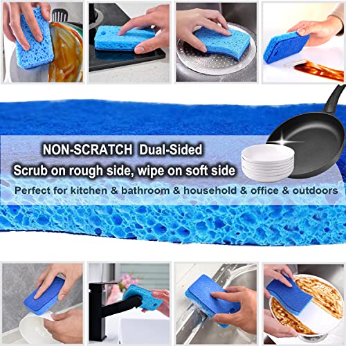 METUUTER 12-Count Scrub Sponges Kitchen Sponge Heavy Duty, Cellulose Sponges with Scouring Pads Dual-Sided for Kitchen and Household Use (Square-Blue) - color: Square-blue