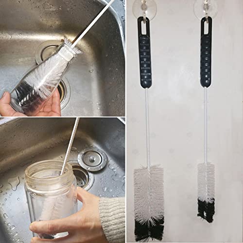 Bottle Brushes Thin Long Handle X 2, Utility Skinny Wire Cleaner Set Big Small, Bendable Flexible for Cleaning Narrow Neck Water, Beer, Wine, Baby Bottles, Pipes, Tubes, Hoses, and Flasks