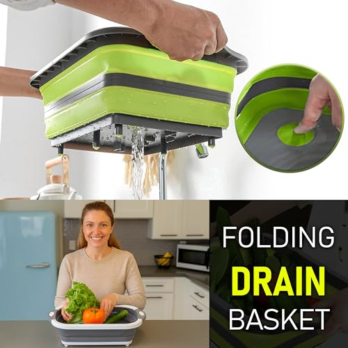 SSKT Pack of 2 Collapsible Cutting Board – Multifunctional Kitchen Sink Tub Basin with Drain, Chopping Board & Washing up Bowl – Space-Saving & Portable for Kitchen, Camping, RV, & Outdoor Use - color: Pack of 2
