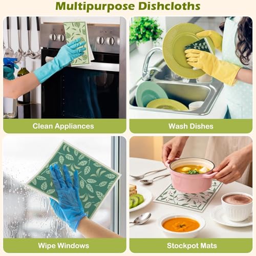 6 Packs Swedish Paper Cloths for Kitchen, Reusable Paper Towels Washable Dish Rags, Highly Absorbent Kitchen Towels Quick Drying Swedish Sponge Cleaning Dish Cloths (Plant Leaves) - color: Plant Leaves
