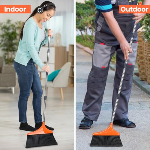 4 Pack Heavy-Duty Angle Broom for Floor Cleaning with 52" Long Handle Stiff Bristle Angle Commercial and Industrial Broom, Indoor Outdoor Broom for Garage Kitchen Office Lobby Patio - size: 4 Pack