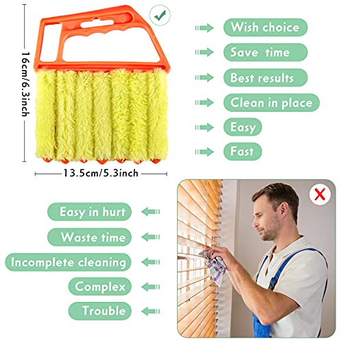 Geiserailie 3 Pieces Blind Cleaner Duster Tool 7 Finger Dusting Cleaner for Window Venetian Washable Mini Brush Hand Held Tool for Air Conditioner Dust Dirt (3 Colors)