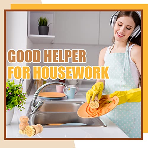 Nuenen 6 Packs Bamboo Dish Scrub Brushes Wooden Scrubbers Set Kitchen Dishwashing Scrubber with Natural Sisal Bristles for Iron Pot Pan Sink(Sisal) - size: Sisal