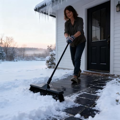 Eyliden 18" Push Broom for Deck Driveway Patio Garage | Heavy-Duty Stiff Bristles Sweeper with 66" Adjustable Handle | Outdoor Concrete Sidewalk Yard Snow Cleaning Tool, Black
