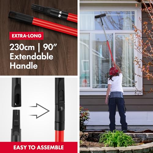 Tyroler 2-in-1 High Window Cleaner Tool with 4.5 to 7.5 ft Extendable Handle | Made of 100% Natural Rubber for Superior Durability and Protection | Better Reach Window Squeegee for Window Cleaning