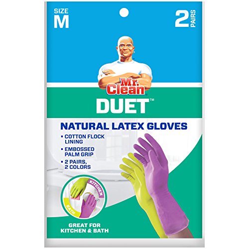 Mr. Clean Duet, Natural Latex, Beaded Cuff, Cotton Flock Lining, Non-Slip Grip Gloves, Medium