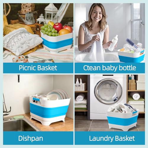 Collapsible Wash Basin for Baby Bottles - 2.4 Gallons Portable Wash Bin for RV Camping Sink, Space-Saving Dish Tub.Laundry & Utility Room Sinks (Blue) - color: Blue