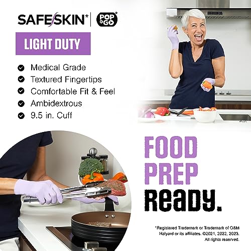 SAFESKIN Disposable Nitrile Gloves in POP-N-GO Pack of 50 or 200 Powder Free - Hair, Cleaning, Medical Use, Food Handling - size: Small (Pack of 50)