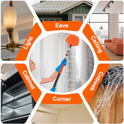 SISUPASSIE 20FT Reach Cobweb Duster with Extension Pole, High Ceiling Long Duster with 3-12FT Telescoping Pole, Spider Web Brush for Indoor Outdoor Use - size: 12FT
