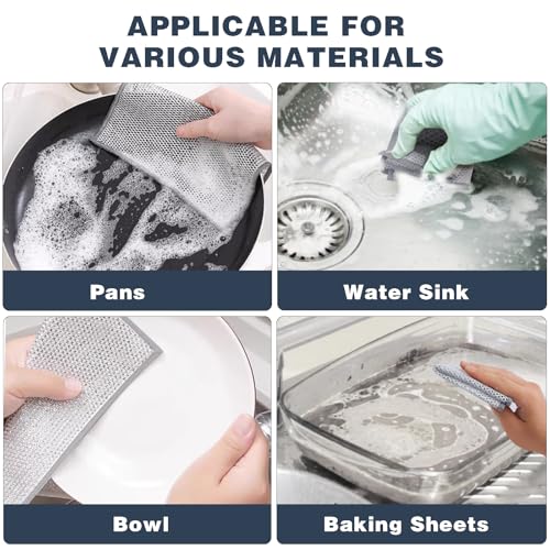 PIPUHA 10 Pack Non-Scratch Stainless Steel Scrubber, Reusable Diamond Weave Scrubber Cloths for Kitchen, Heavy-Duty Metallic Fiber Cleaning Cloth for Cookware, Dishes, Sinks, Easy-Rinse & Quick-Dry