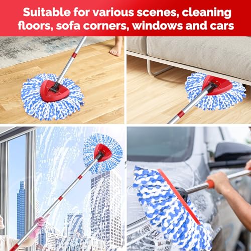O-Cedar Spin Mop Head, Base, Handle Replacement for RinseClean 2 Tank System, 4 Microfiber Mop Refills, 1 Base and 30-58in Handle Set Combo, Blue, for Wood, Tile, Laminate, Marble - color: Blue