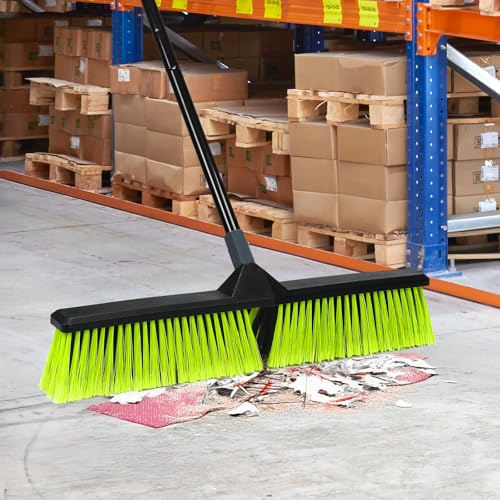 3 PK 24" Push Broom Outdoor, Heavy Duty Broom with 63" Long Handle, Shop Garage Broom with Stiff Bristle for Indoor Outdoor Floor Cleaning, Garden Patio Deck Warehouse Lawn Driveway Scrubbing