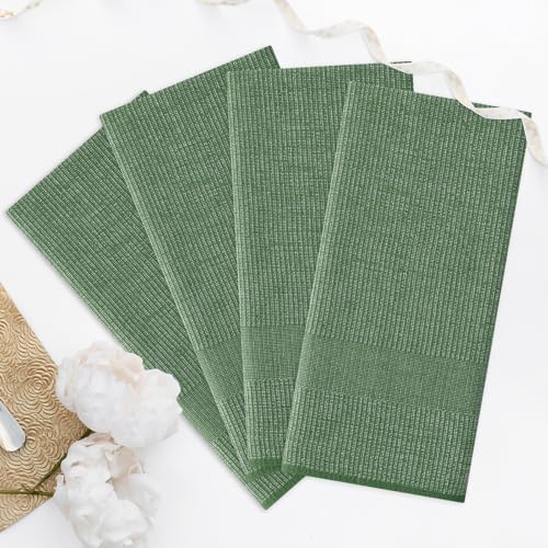 Homaxy Premium Kitchen Towels(18”x 28”, 12 Pack), Large Cotton Kitchen Hand Towels, Flat and Terry Dish Towels, 380 GSM Highly Absorbent Tea Towel Set with Hanging Loop, Grass Green - color: Grass Green, style: 12-pack