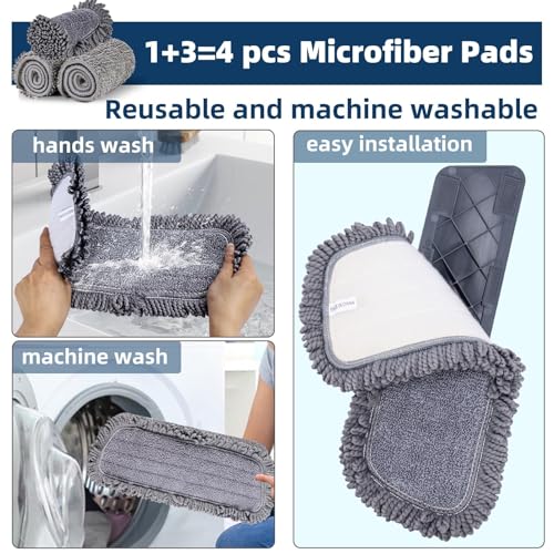 DARIS Spray Mop for Floor Cleaning Microfiber Mop for Wet and Dry Use with 52.3in Long Pole, 20 FL.OZ. Large Capacity, 4 Reuseable Pads for Wall, Hardwood, Vinyl, Laminate, Ceramic, Tile Cleaning Tool