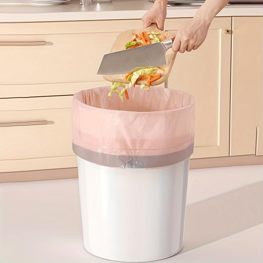 Drawstring Trash Bags Extra Thick and Durable, Large Kitchen Waste Bags for Home Use, Portable Garbage Bags with Handles, Pink, 50 Count