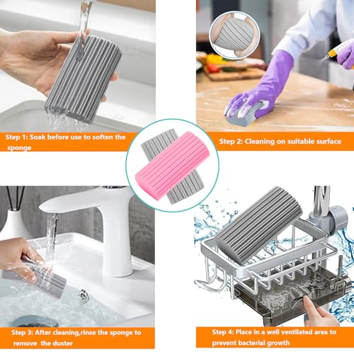 6-Pack Damp Clean Duster Sponge,Magic Sponge Eraser for Housekeeping,Reusable Cleaning Sponge for Blinds,Vents,Mirrors,Glass, Baseboards,Window Track Grooves and Railings (Pink) - color: Pink
