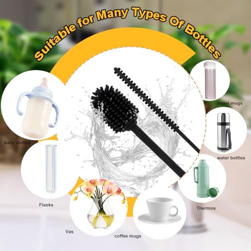 Silicone Bottle Brush with Straw Cleaning Brush, Extra Long Water Bottles Washer Brush Reusable Straw Cleaner BPA-Free Cup Cleaning Brush for Stanley Baby Bottle Glass Mug