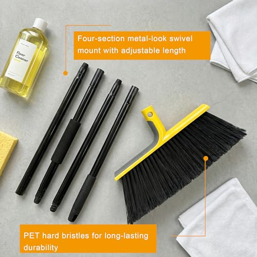 Large Angle Brooms Indoor Outdoor Broom with Long Handle Stiff Bristle Sweeper for Kitchen Garage Deck Courtyard Lobby Patio Lawn Leaves (Yellow) - color: Yellow